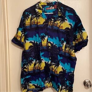Thumbs Up Hawaiian Shirt Men’s Large Blue Hawaii‎ Palm Tree Ocean Floral SS
